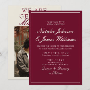Invitación Clásico Foto de Boda de Dinero Antiguo Rojo Profun