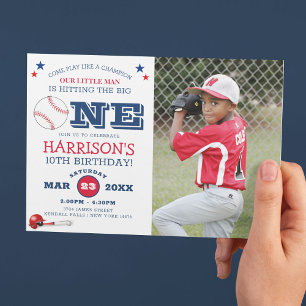Invitación Clásico Foto de Cumpleaños de Niños de Béisbol Gen