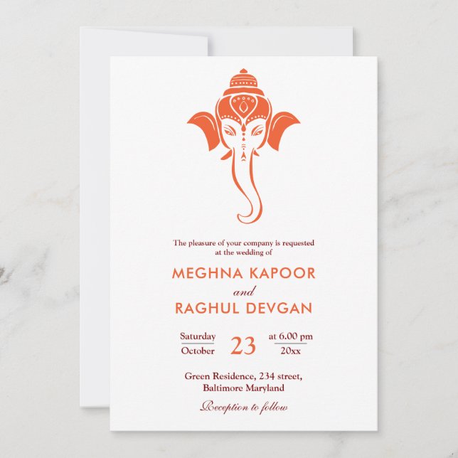 Invitación Clásico Ganesh Hindu Dios Boda (Anverso)