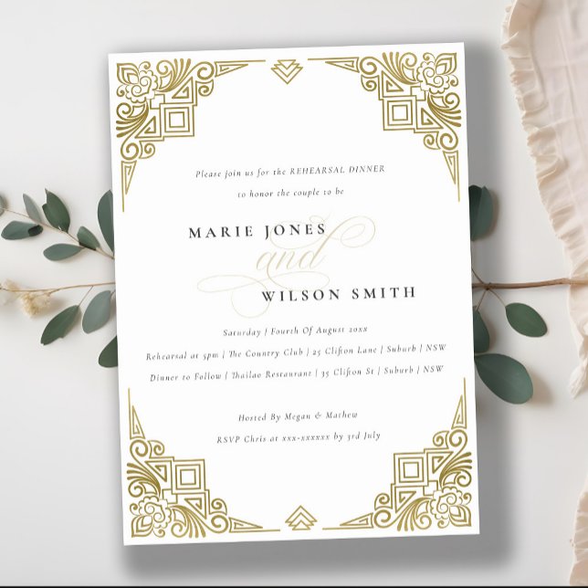 Invitación Clásico Glam Gold Art Deco Ensayo Ornato Cena (Subido por el creador)