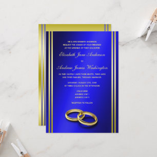 Invitación Clásico Gold & Blue, Boda de anillos Bodas