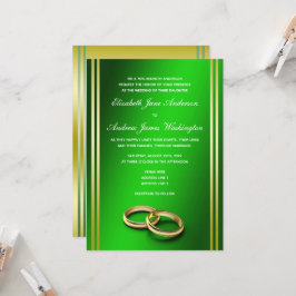 Invitación Clásico Gold y Green, Boda Rings Boda