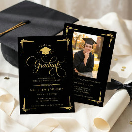 Invitación Clásico Graduación Negro Dorado