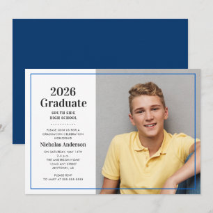 Invitación Clásico Graduado 2026 Azul Foto Graduación