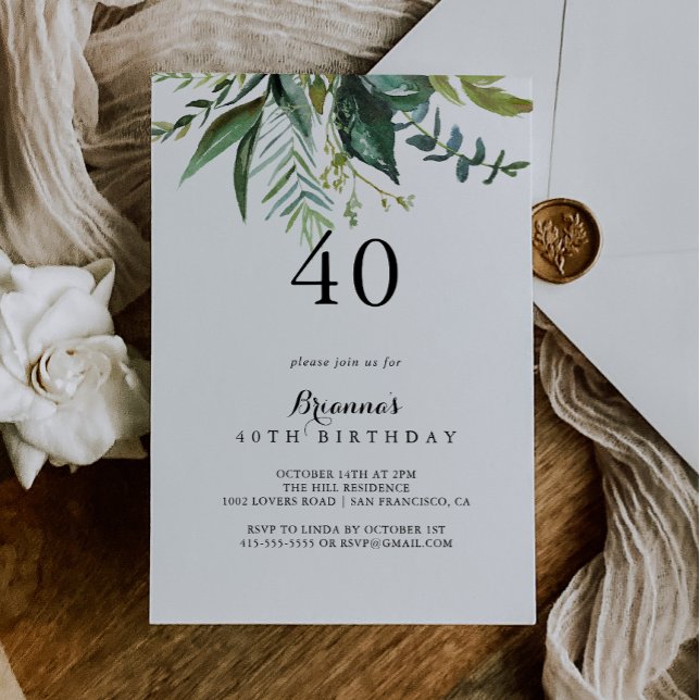 Invitación Clásico Greenery Tropical 40 Fiesta de cumpleaños (Subido por el creador)