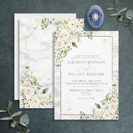 Invitación Clásico Gris Blanco Floral Dorada Boda de Mármol