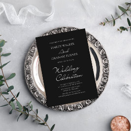 Invitación Clásico guión caligrafía mínima Boda negro