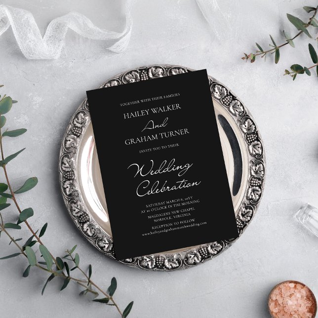 Invitación Clásico guión caligrafía mínima Boda negro (Subido por el creador)