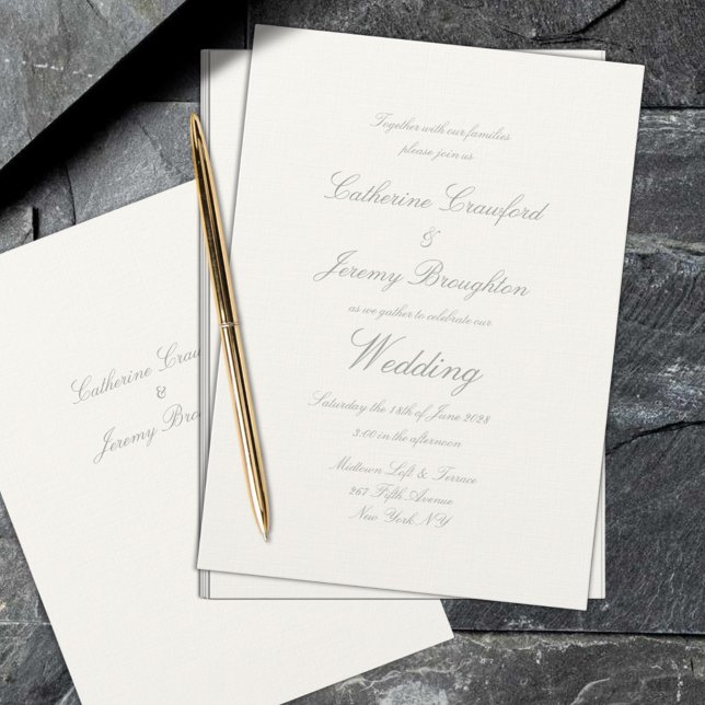 Invitación Clásico Guion de Bodas de Lino Blanco Cremoso (Classic Creamy White Linen Wedding Script Invitation. Classic elegance and timeless.)