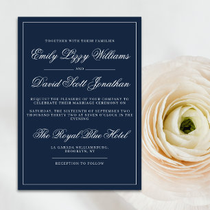 Invitación Clásico guión elegante azul de la marina sin tiemp