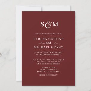 Invitación Clásico guion monograma 4 foto boda borgoña