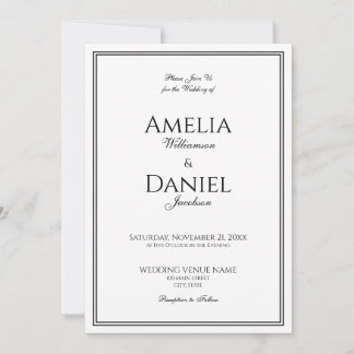Invitación Clásico guion negro y blanco Boda formal