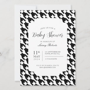 Invitación Clásico Houndstooth Geométrico Blanco y Negro