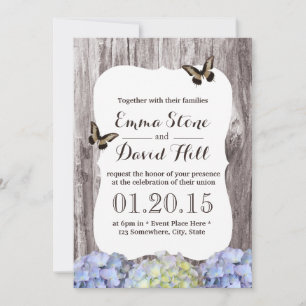 Invitación Clásico Hydrangea Flores Boda de fondo maderero