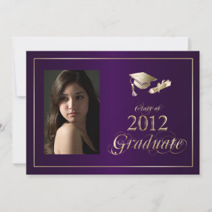 Invitación Clásico invitado de foto graduada Purple and Gold 