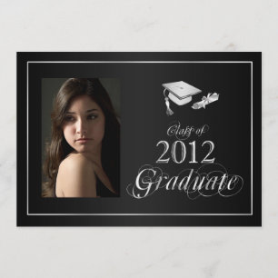 Invitación Clásico invitado de foto para graduados en negro y