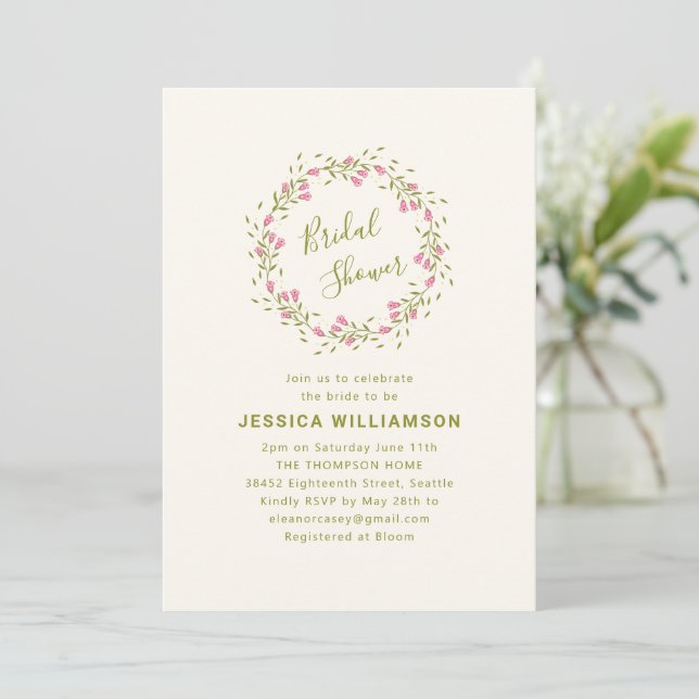 Invitación Clásico Jardín Floral Rosa Despedida de Soltera (Anverso de pie)