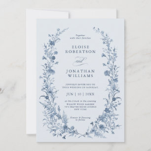 Invitación Clásico Jardín Francés Azul Victoriano Chic Boda