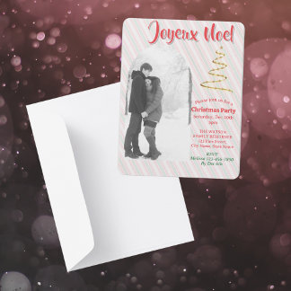 Invitación Clásico Joyeux Noel Verde Rojo Rayas Navidad