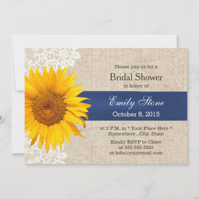 Invitación Clásico Lace Sunflower & Burlap Bridal Shower (Anverso)