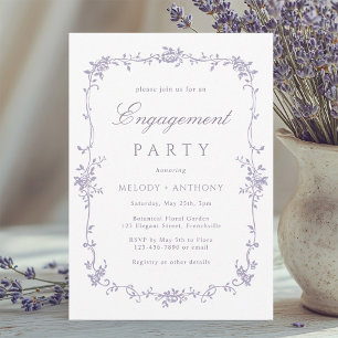 Invitación Clásico Lila Floral Compromiso Party Francés