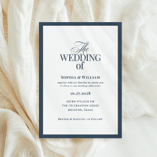 Invitación Clásico Lujo   Boda elegante de azul marino y blan