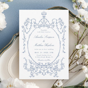 Invitación Clásico Marco Floral Boda Azul Polvoriento        