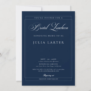 Invitación Clásico Marfil Azul Caligrafía Almuerzo Nupcial