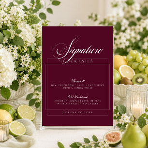 Invitación Clásico Marfil Borgoña Firma Cócteles Letrero