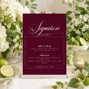 Invitación Clásico Marfil Borgoña Letrero de Bebidas Signatur