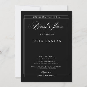 Invitación Clásico Marfil Negro Caligrafía Bridal Shower