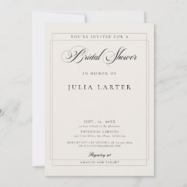 Invitación Clásico Marfil Negro Caligrafía Bridal Shower