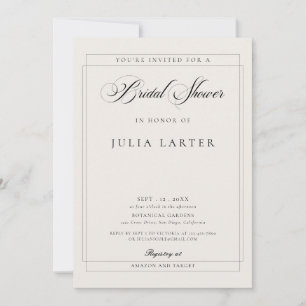 Invitación Clásico Marfil Negro Caligrafía Bridal Shower