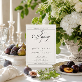 Invitación Clásico Marfil Negro Caligrafía Foto Boda