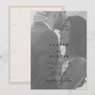Invitación Clásico Marfil Negro Editorial de Fotos Minimalist