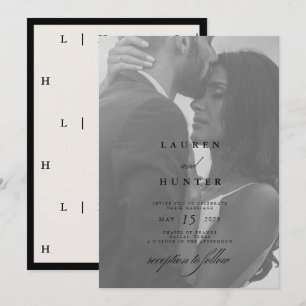 Invitación Clásico Marfil Negro Editorial de Fotos Minimalist