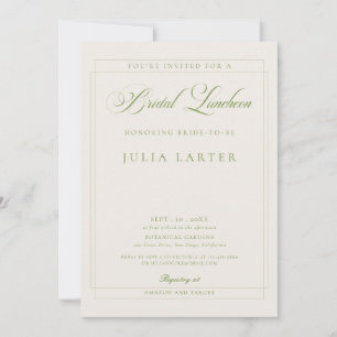 Invitación Clásico Marfil Verde Caligrafía Almuerzo Nupcial