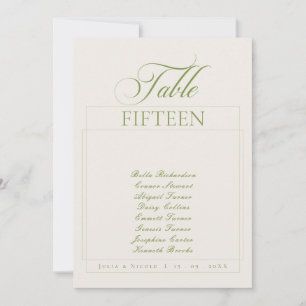 Invitación Clásico Marfil Verde Caligrafía Nombre Mesa Número
