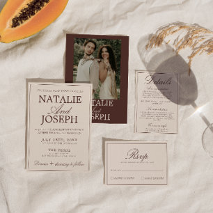 Invitación Clásico marrón chocolate Dinero antiguo Retro Boda