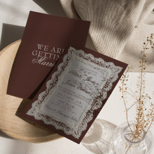 Invitación Clásico marrón chocolate encaje Boda de dinero ant