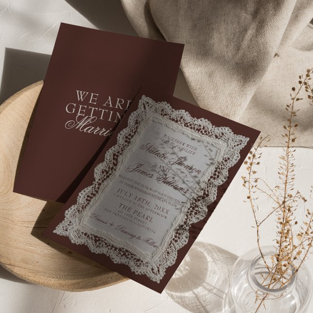Invitación Clásico marrón chocolate encaje Boda de dinero ant (Subido por el creador)