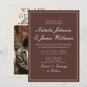 Invitación Clásico marrón chocolate foto de boda de dinero an