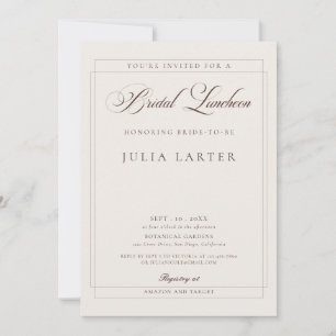 Invitación Clásico Marrón Marfil Caligrafía Almuerzo Nupcial
