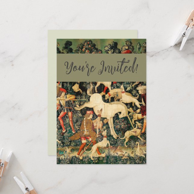 Invitación Clásico medieval de Tapestries de Unicornio defien (Anverso/Reverso In Situ)