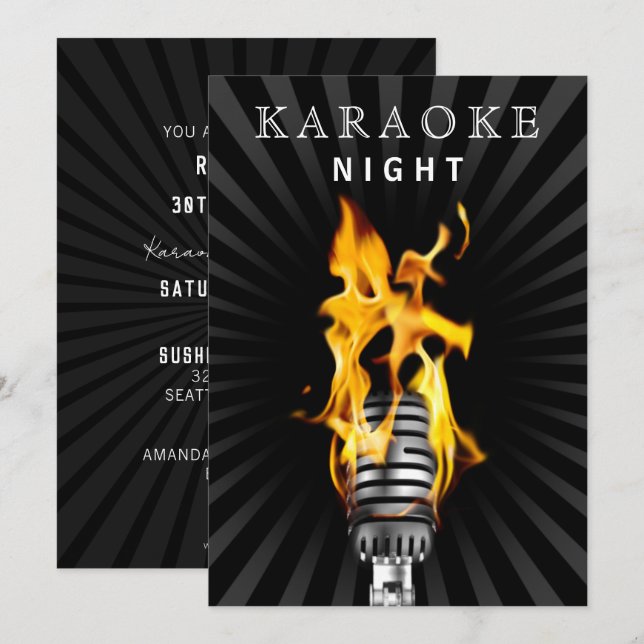 Invitación Clásico Mic 30 Cumpleaños Fiesta Nocturno Karaoke (Anverso / Reverso)