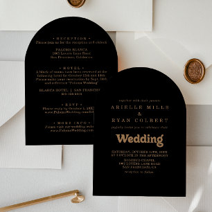 Invitación Clásico Minimal de Oro Negro en Parte Frontal y Tr