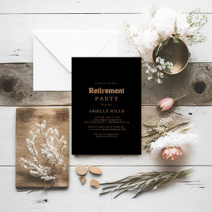 Invitación Clásico Minimal Fiesta de Jubilación Oro Negro