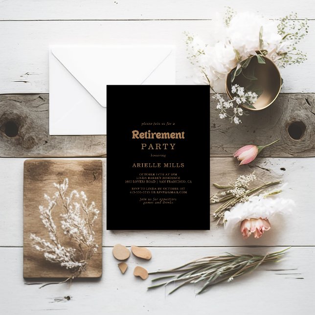 Invitación Clásico Minimal Fiesta de Jubilación Oro Negro (Subido por el creador)