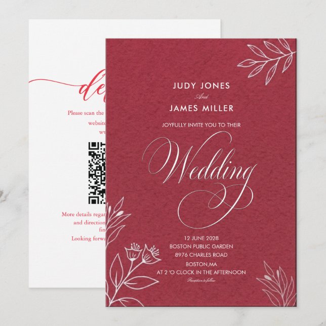 Invitación clásico minimal simple rústico jugo rojo boda (Anverso / Reverso)