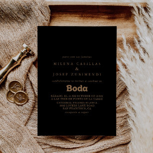 Invitación Clásico Minimalista Boda Española de Oro Negro